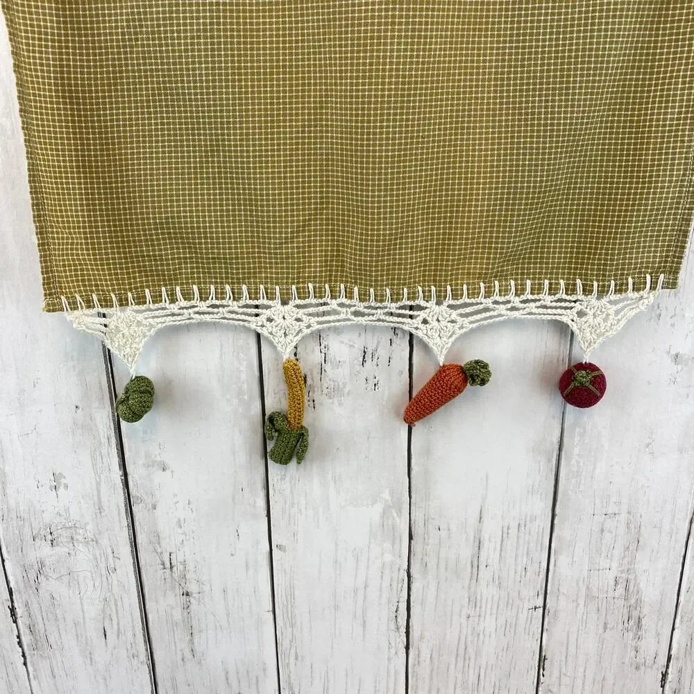 VTG 3d Crocheted Veggie & Fruit Green Edge Kitchen Hand Tea Towels - Picture 2 of 10
